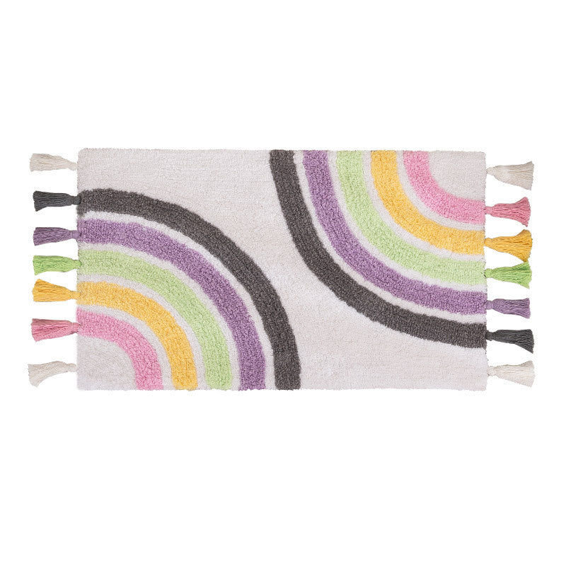 Cotton Rainbow Area Rug with Tassels – 50×80cm