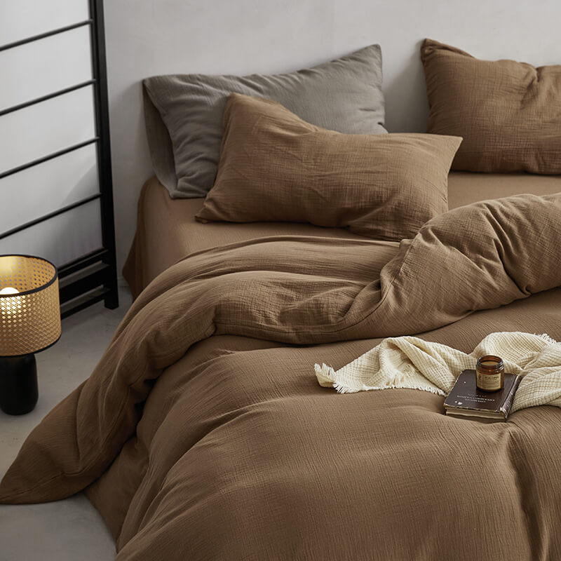 Cotton Gauze Bedding Set – Queen Size Taffee