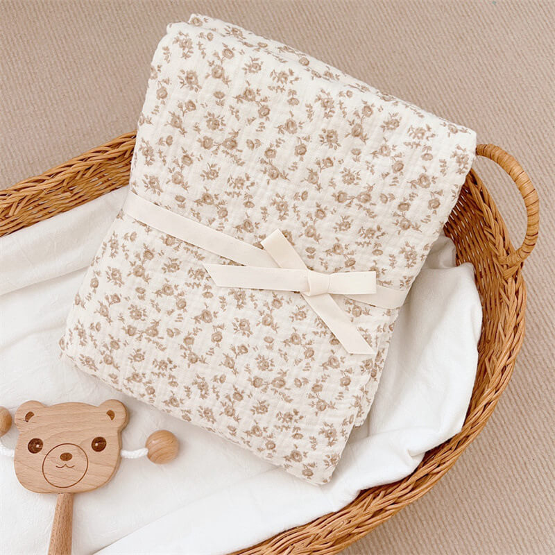 Camellia Floral Muslin Baby Blanket & Pillow Set – 47" x 51"