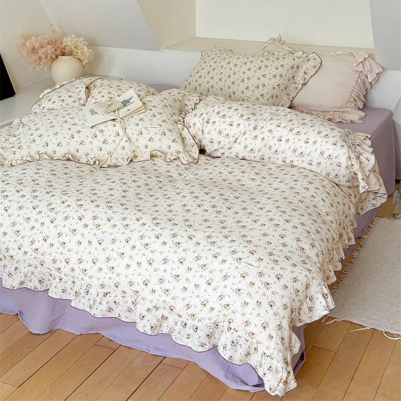 Lavender Floral Duvet Cover Set – Ruffled Cotton Gauze