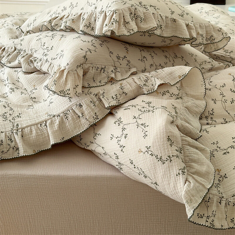 Botanical Cotton Muslin Bedding Set – Ruffled Queen & Twin