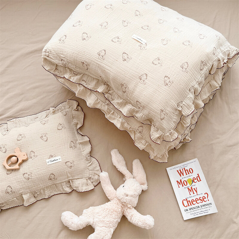 Cotton Muslin Duvet Cover Set – Ruffled Bunny Print