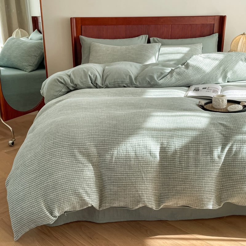 Cotton Houndstooth Jacquard Farmhouse Duvet Cover Cyan