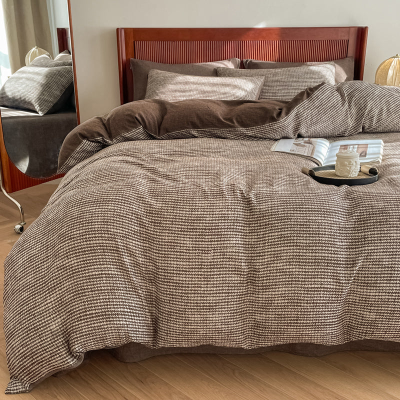 Cotton Houndstooth Jacquard Farmhouse Duvet Cover Chocolate