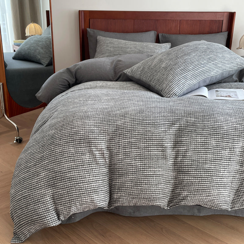 Cotton Houndstooth Jacquard Farmhouse Duvet Cover Gray