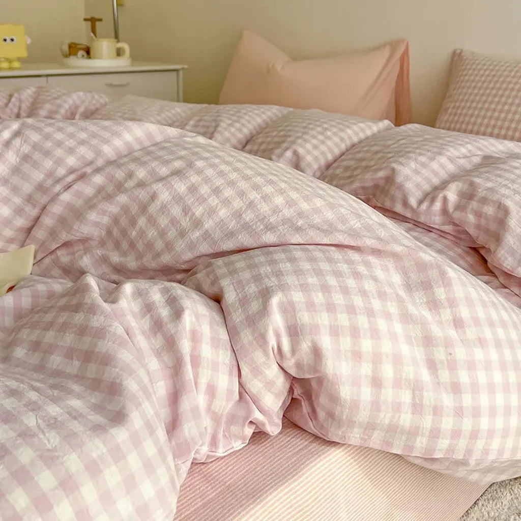 Cotton Small Gingham Bedding Set - Yellow