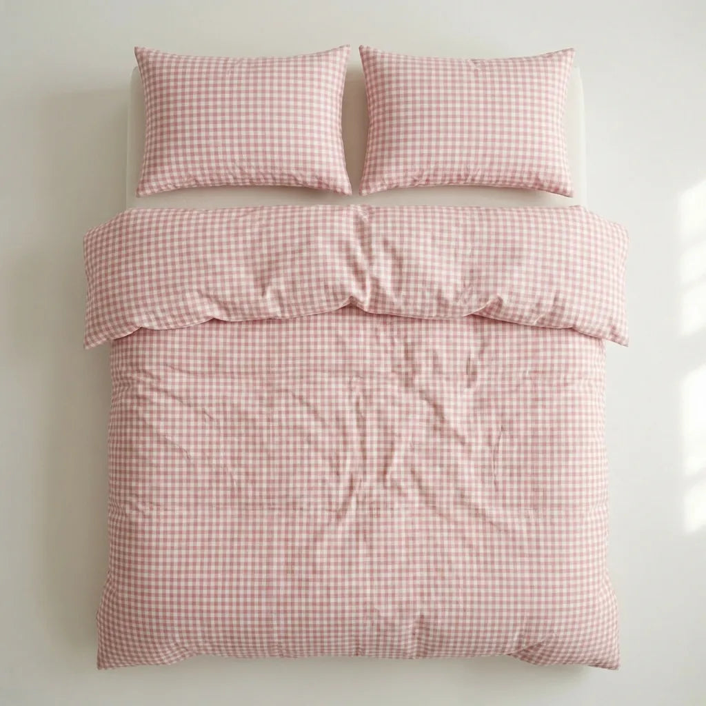 Cotton Small Gingham Duvet Cover - Pink