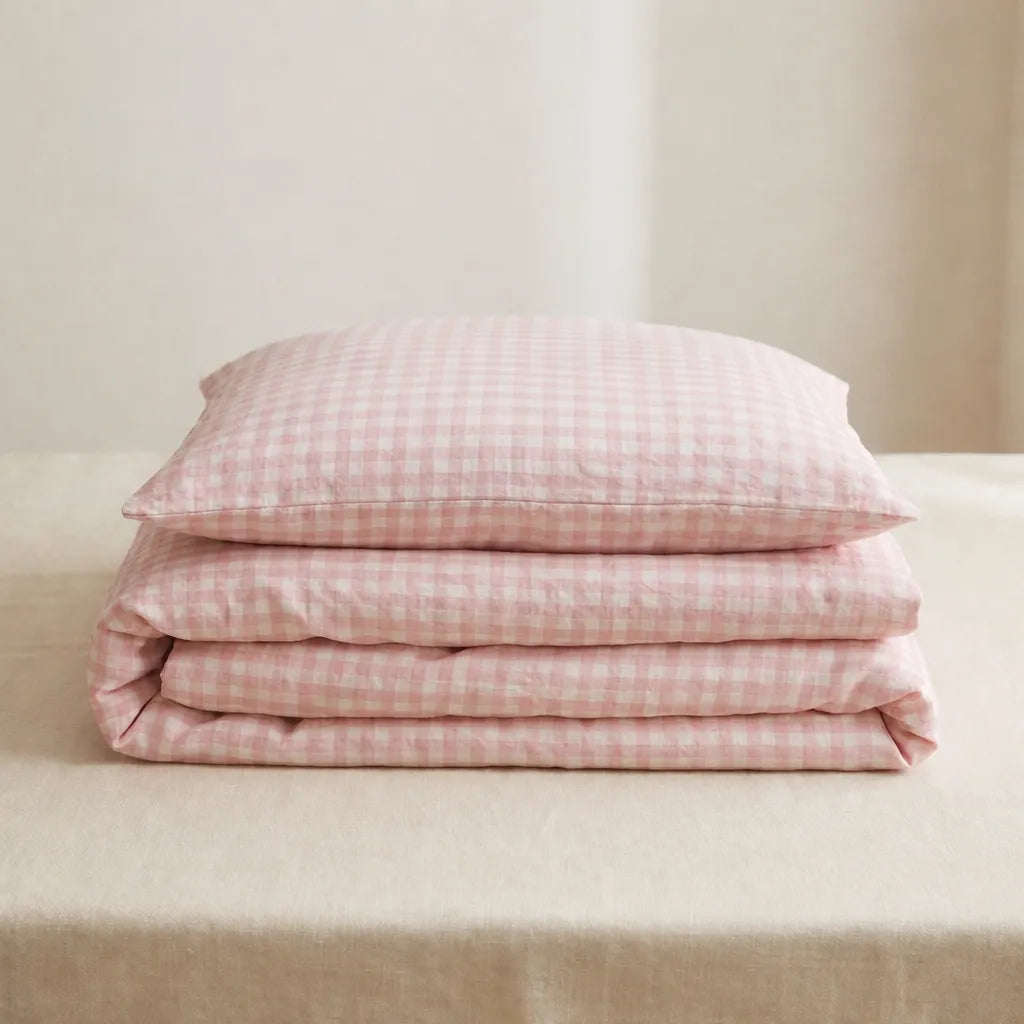 Cotton Small Gingham Duvet Cover - Red
