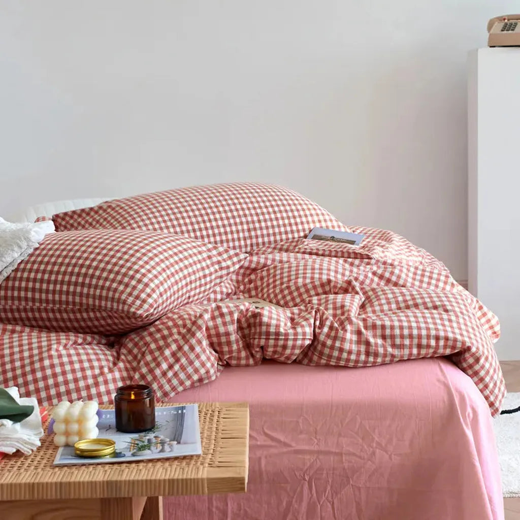 Cotton Small Gingham Bedding Set - Yellow