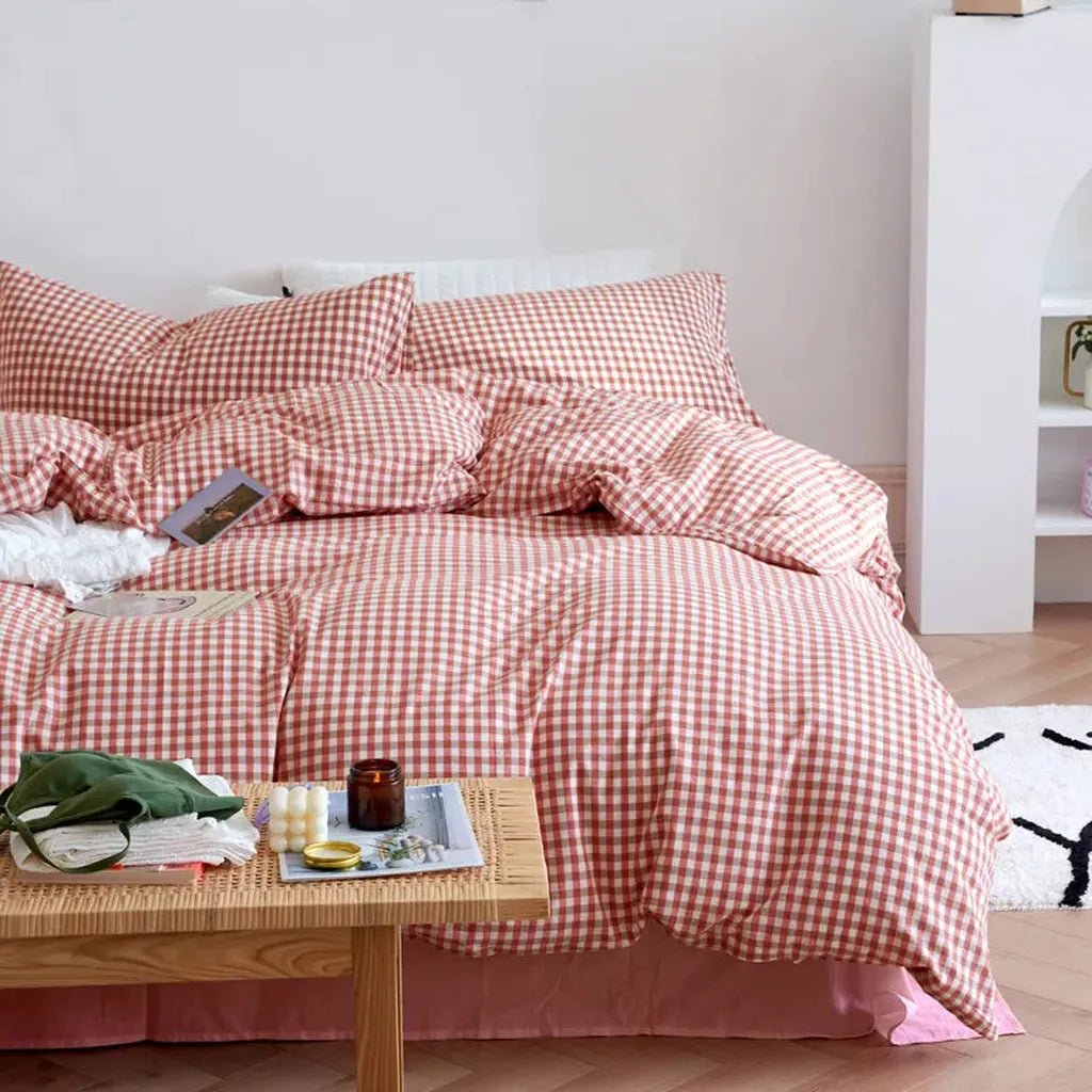 Cotton Small Gingham Bedding Set - Navy