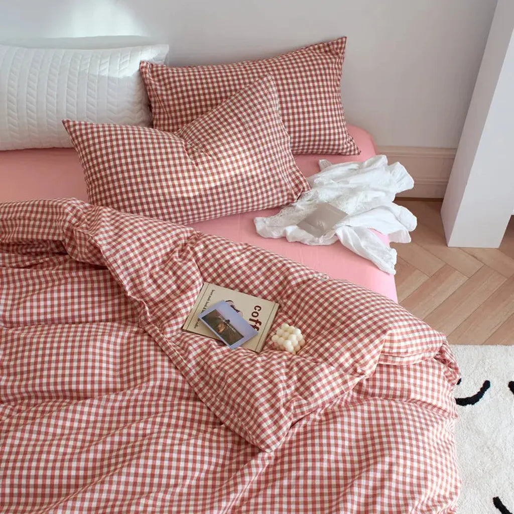 Cotton Small Gingham Duvet Cover - Blue Red