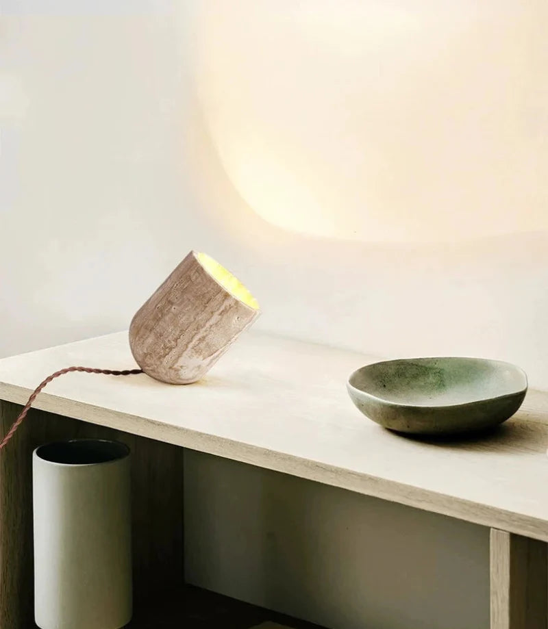 Cove Essence Travertine Table and Floor Lamp