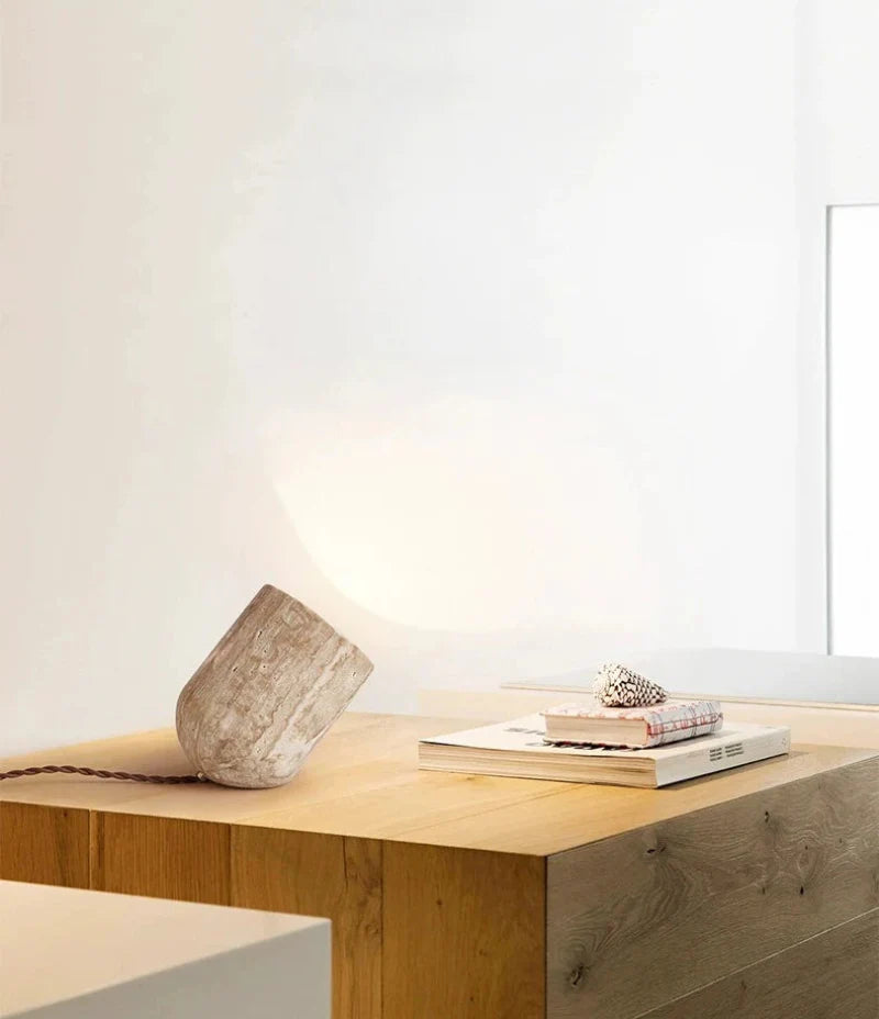 Cove Essence Travertine Table and Floor Lamp