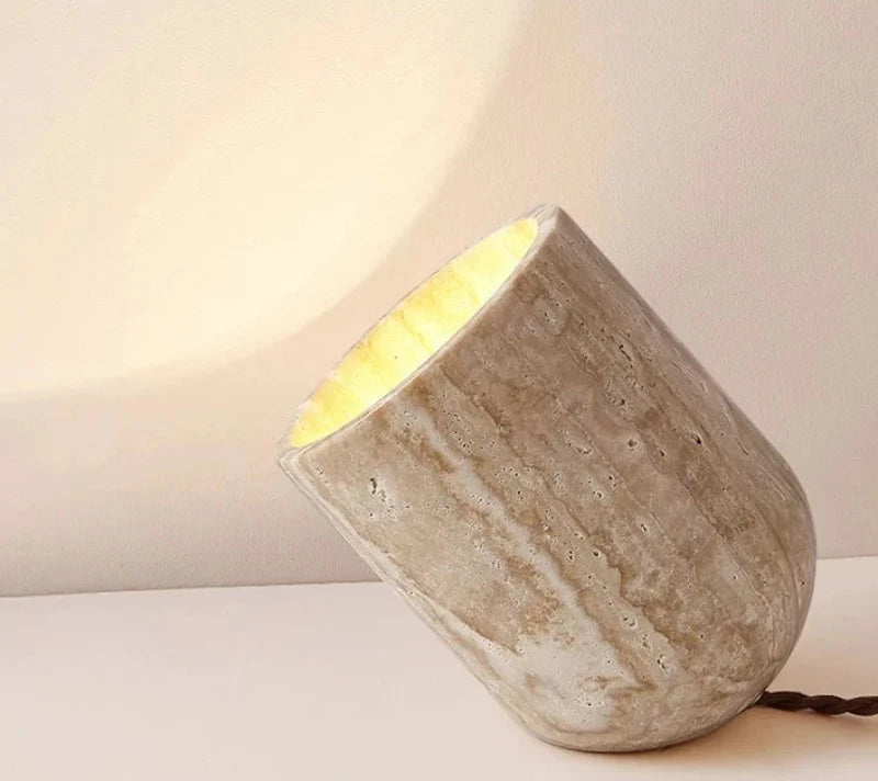 Cove Essence Travertine Table and Floor Lamp