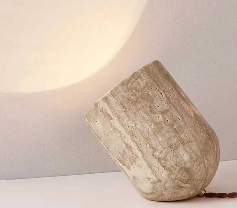 Cove Essence Travertine Table and Floor Lamp