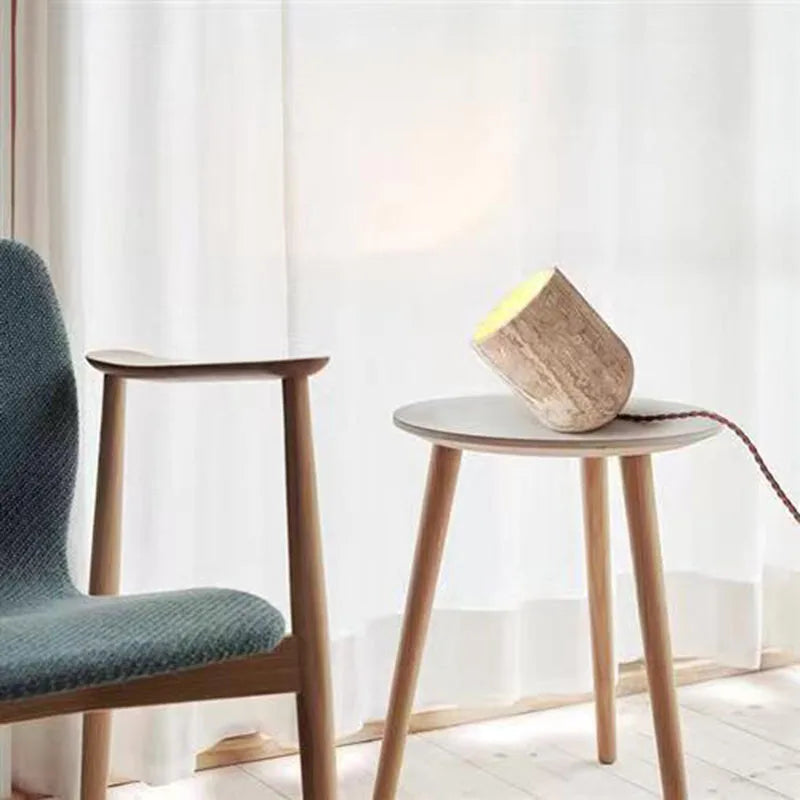 Cove Essence Travertine Table and Floor Lamp