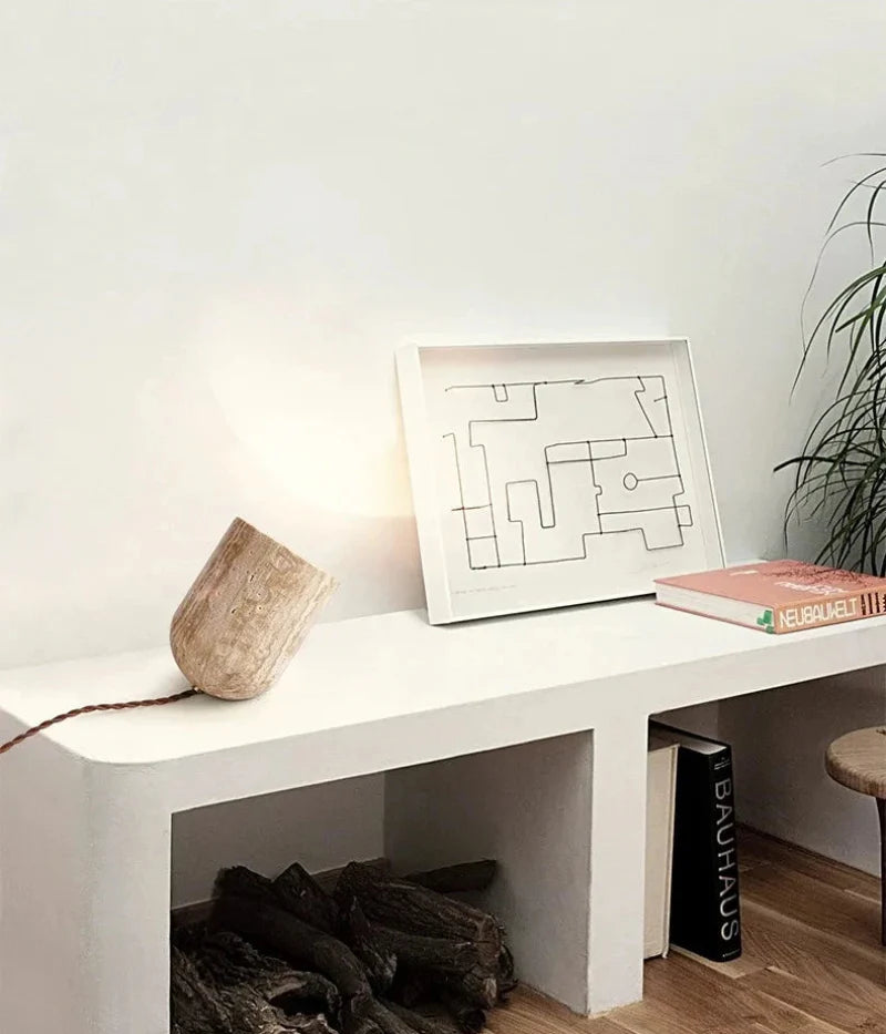 Cove Essence Travertine Table and Floor Lamp