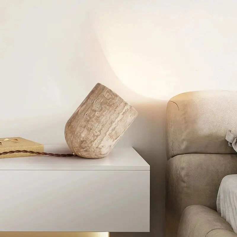 Cove Essence Travertine Table and Floor Lamp