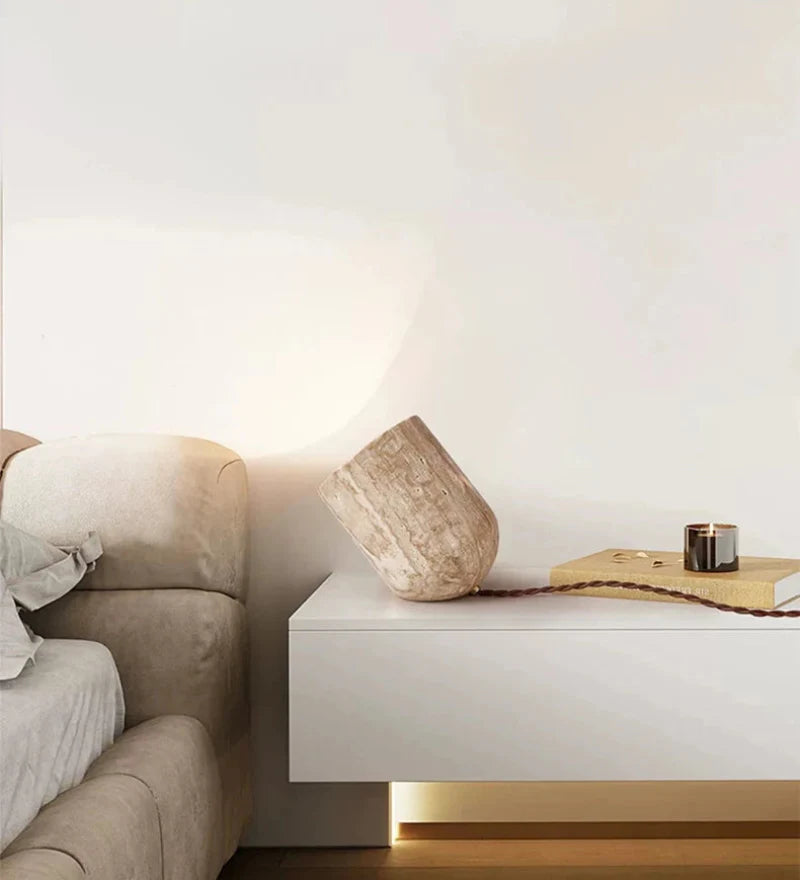 Cove Essence Travertine Table and Floor Lamp