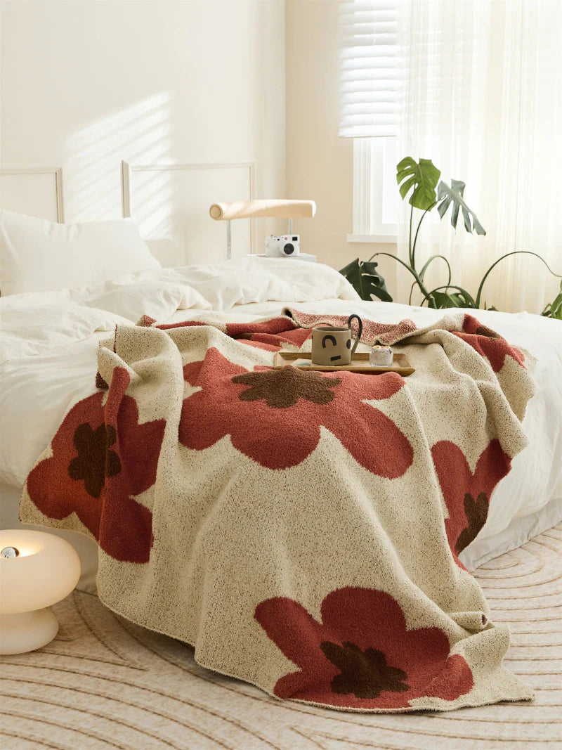 Cozy Bloom Plush Knit Throw Blanket