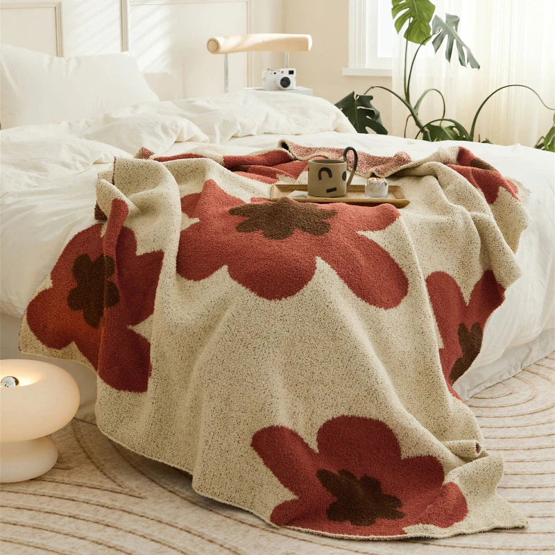 Cozy Bloom Plush Knit Throw Blanket Red