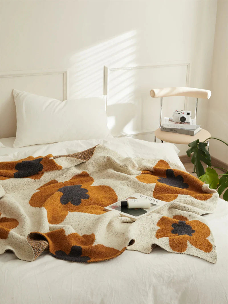 Cozy Bloom Plush Knit Throw Blanket