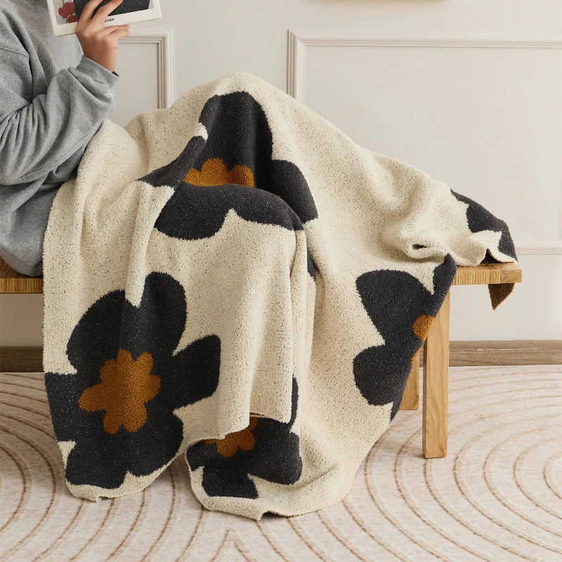 Cozy Bloom Plush Knit Throw Blanket