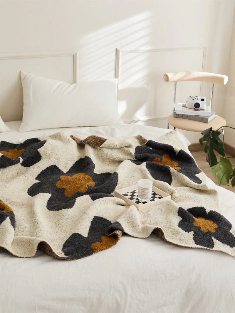 Cozy Bloom Plush Knit Throw Blanket