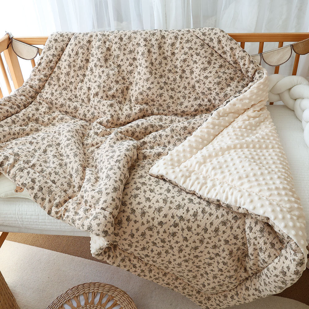 Winter Baby Quilt – Cotton Gauze & Minky Dot Fleece Floral