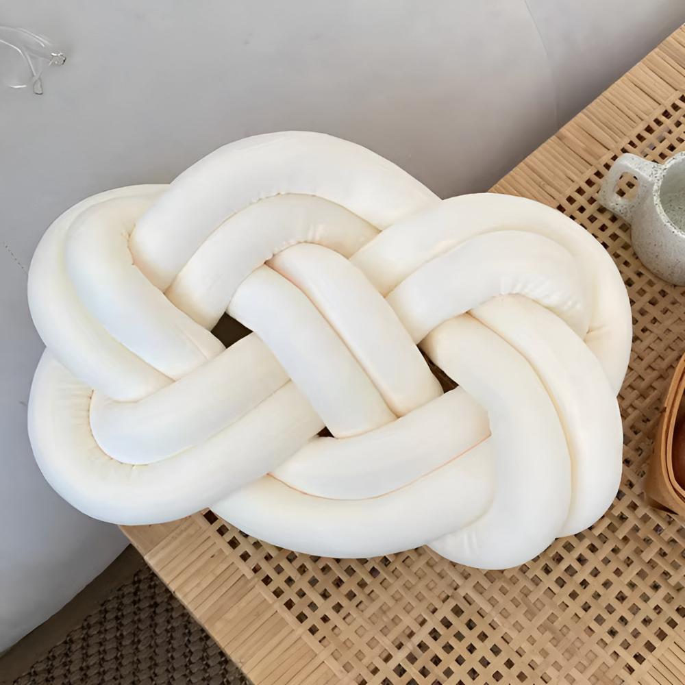 Braided Plush Cushion Cream White