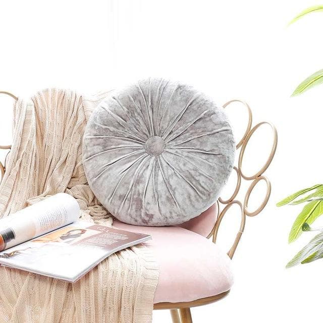 Crushed Velvet Round Pillow Light Grey