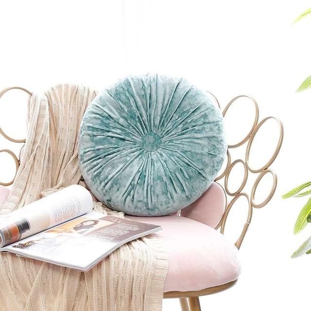 Crushed Velvet Round Pillow Aqua