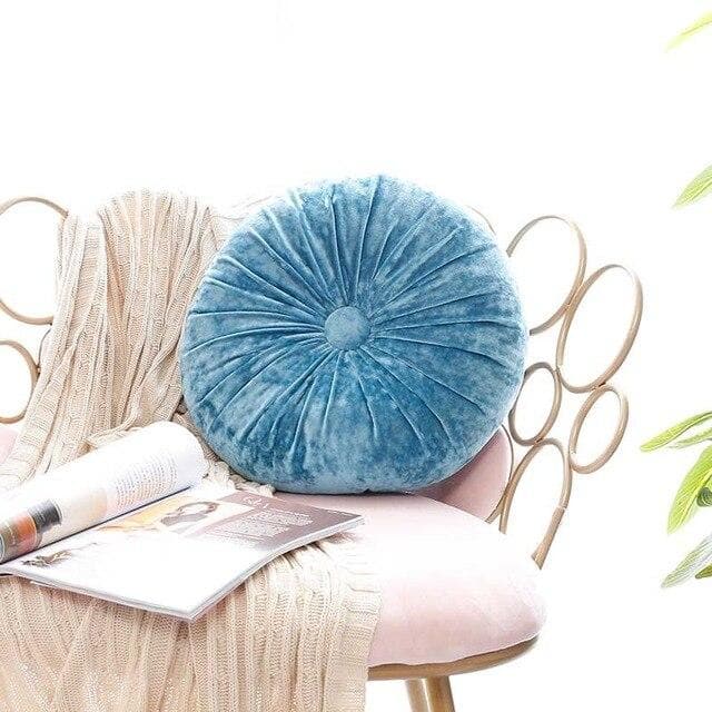 Crushed Velvet Round Pillow Blue