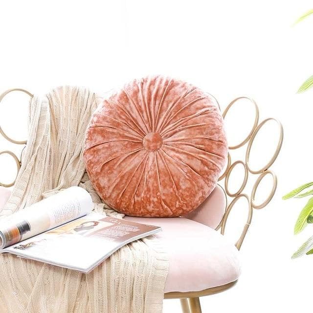 Crushed Velvet Round Pillow Coral Blush