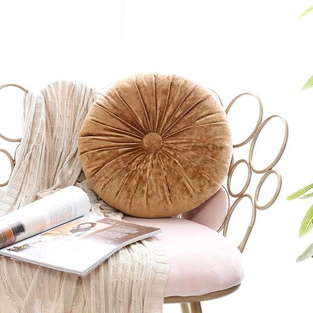 Crushed Velvet Round Pillow Rust Brown