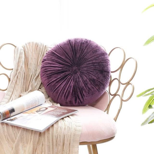 Crushed Velvet Round Pillow Plum