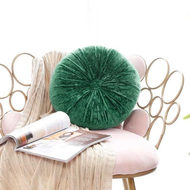 Crushed Velvet Round Pillow Green