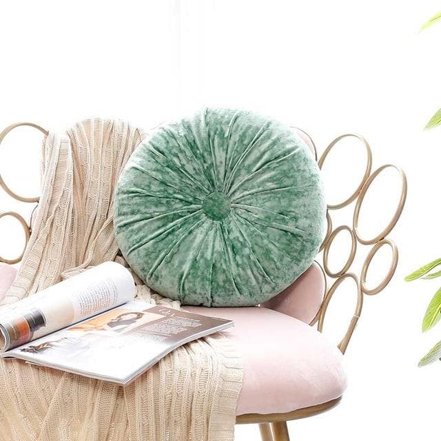 Crushed Velvet Round Pillow Jade Green