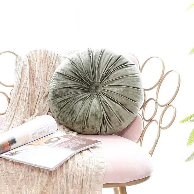 Crushed Velvet Round Pillow Olive Green