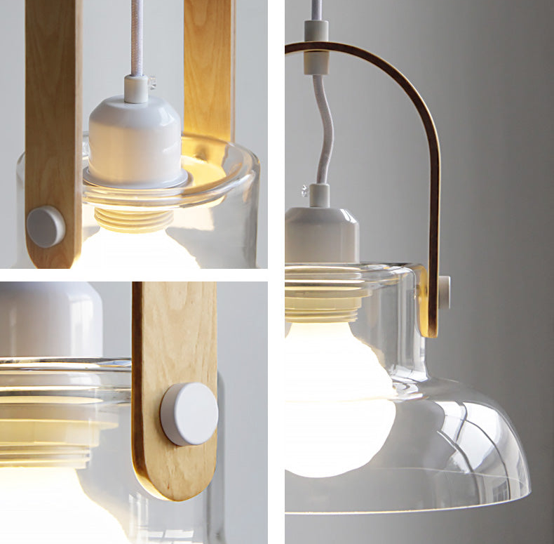 Crystal Castle Wood & Glass LED Pendant Lamp