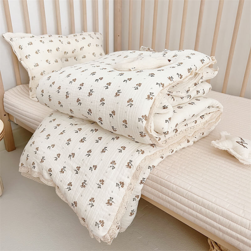 Calendula Floral Kids Comforter – Cotton Muslin with Lace Trim