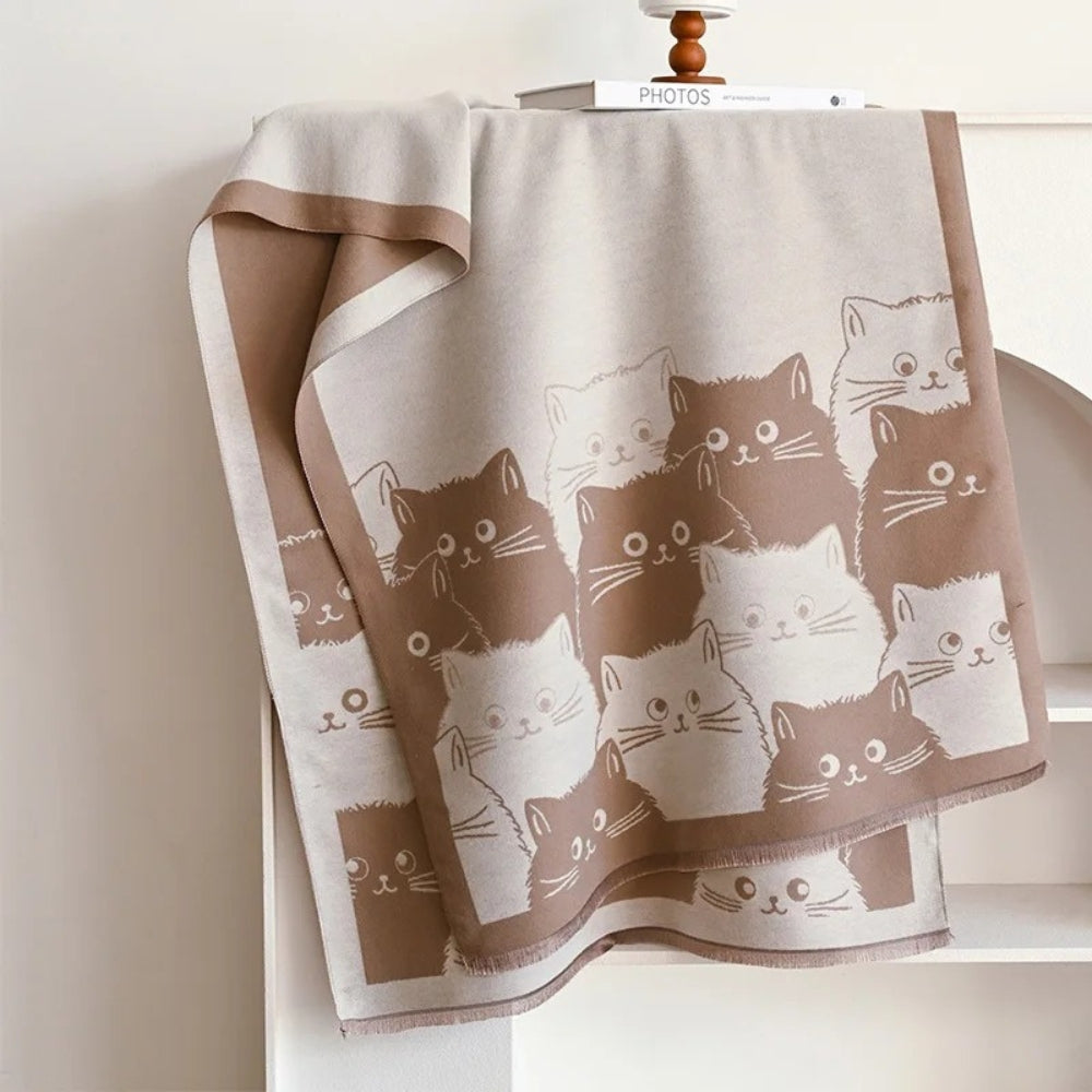 Cute Cat Jacquard Winter Scarf Coffee Cream