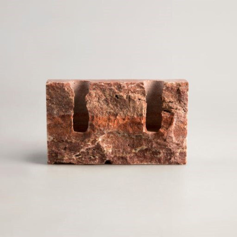 Cyprus Natural Stone Candle Holder Red