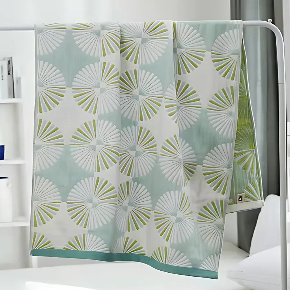 Dahlia Blossom Cotton Bath Towel Green