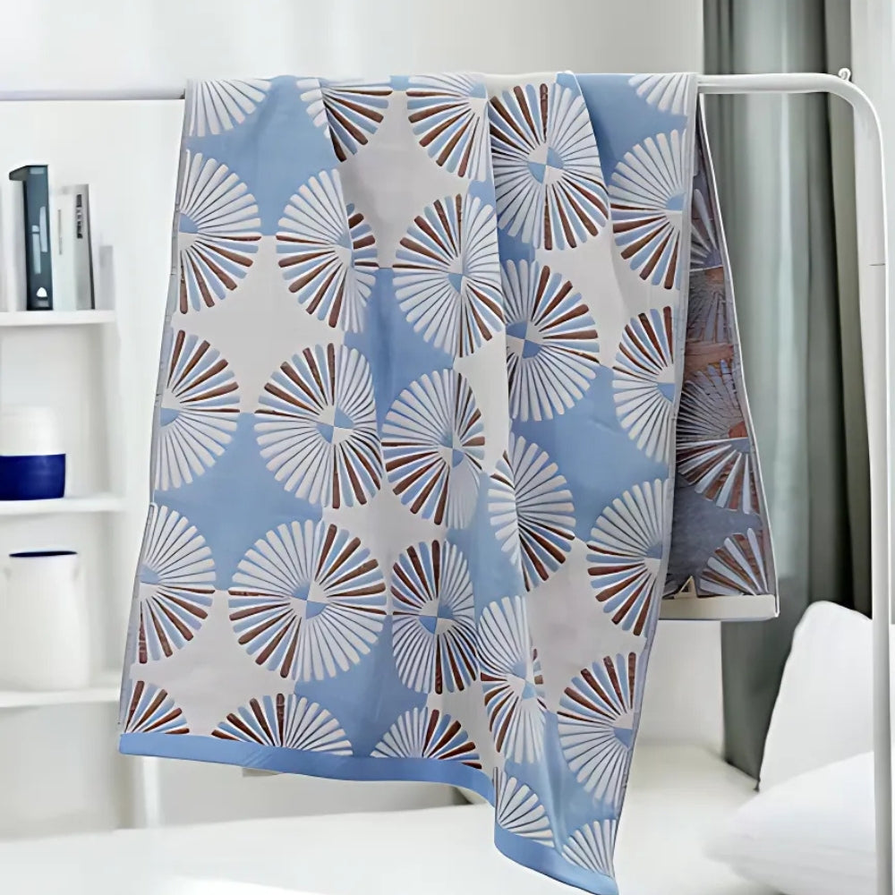 Dahlia Blossom Cotton Bath Towel Blue