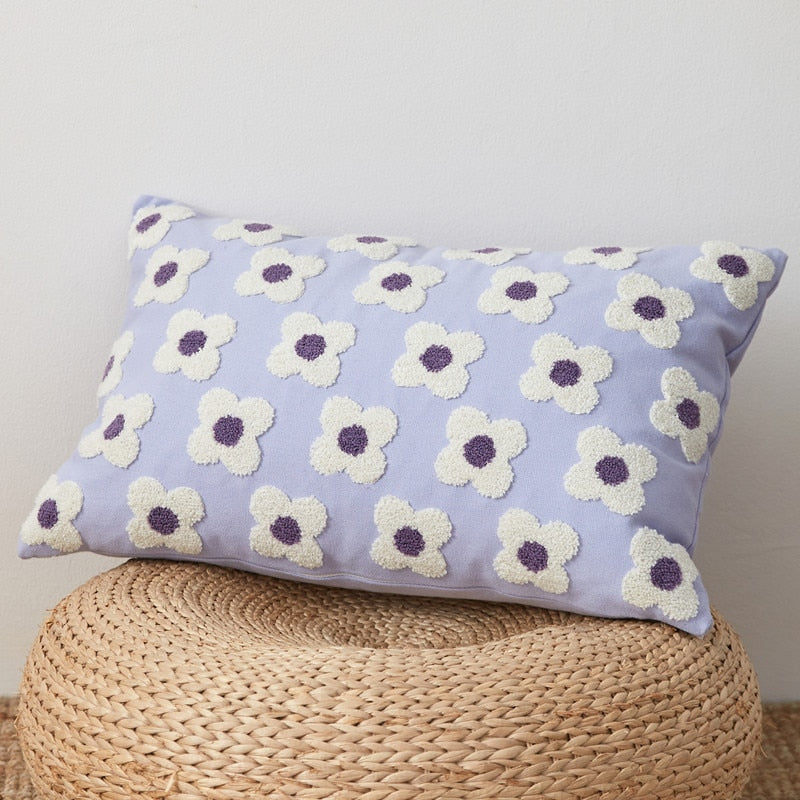 Daisy Embroidered Lumbar Pillow Cover Lumbar Lavender