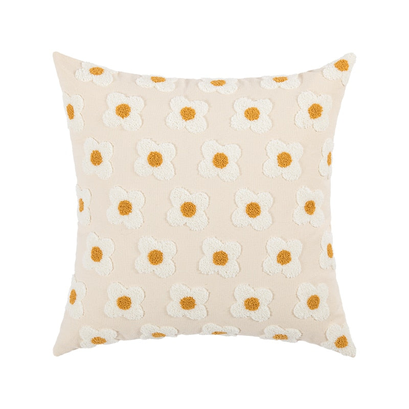 Daisy Embroidered Lumbar Pillow Cover Square Ivory