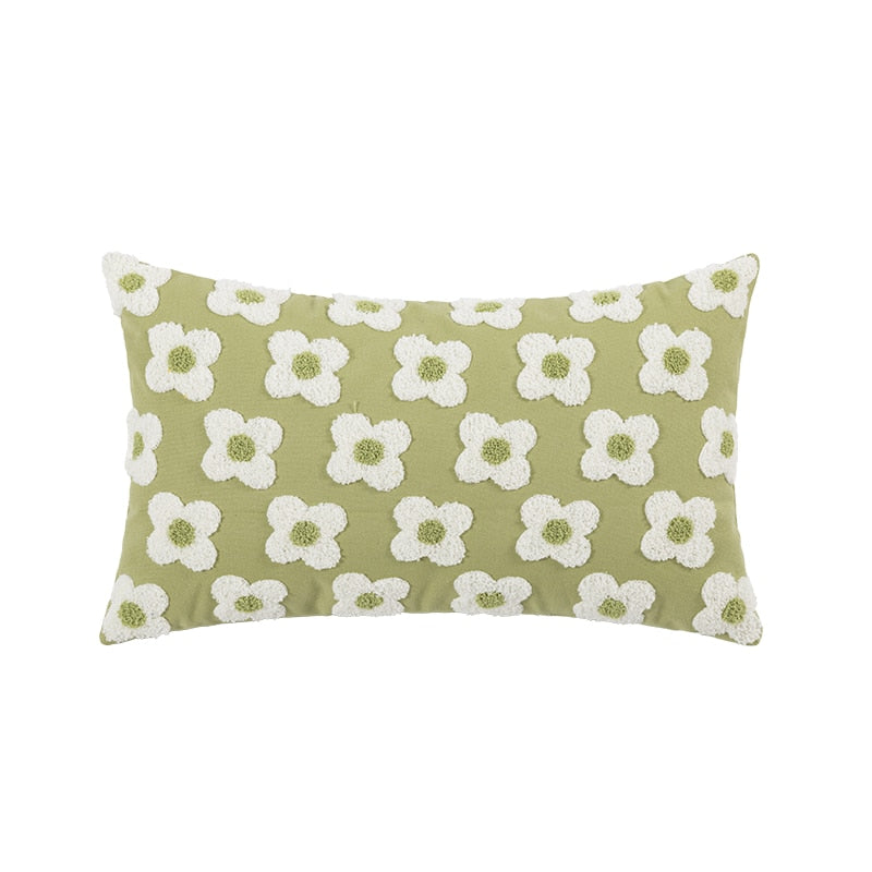 Daisy Embroidered Lumbar Pillow Cover Lumbar Green