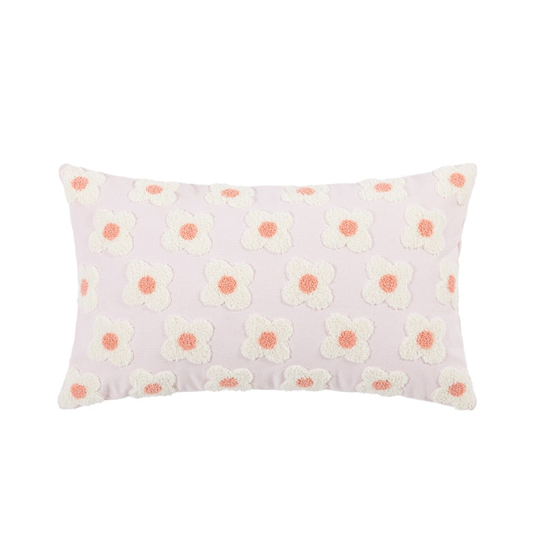 Daisy Embroidered Lumbar Pillow Cover Lumbar Pink