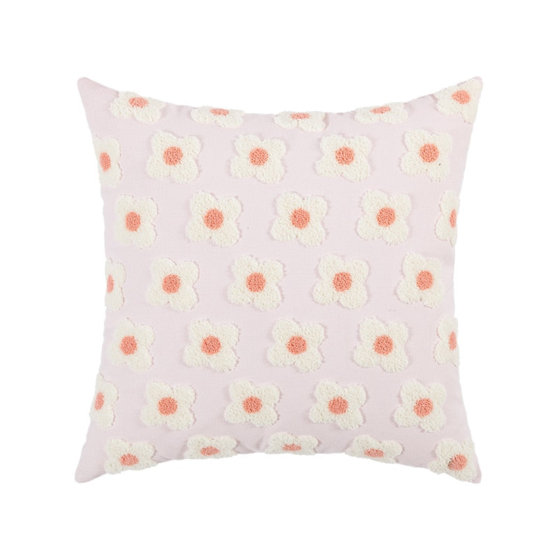 Daisy Embroidered Lumbar Pillow Cover Square Pink
